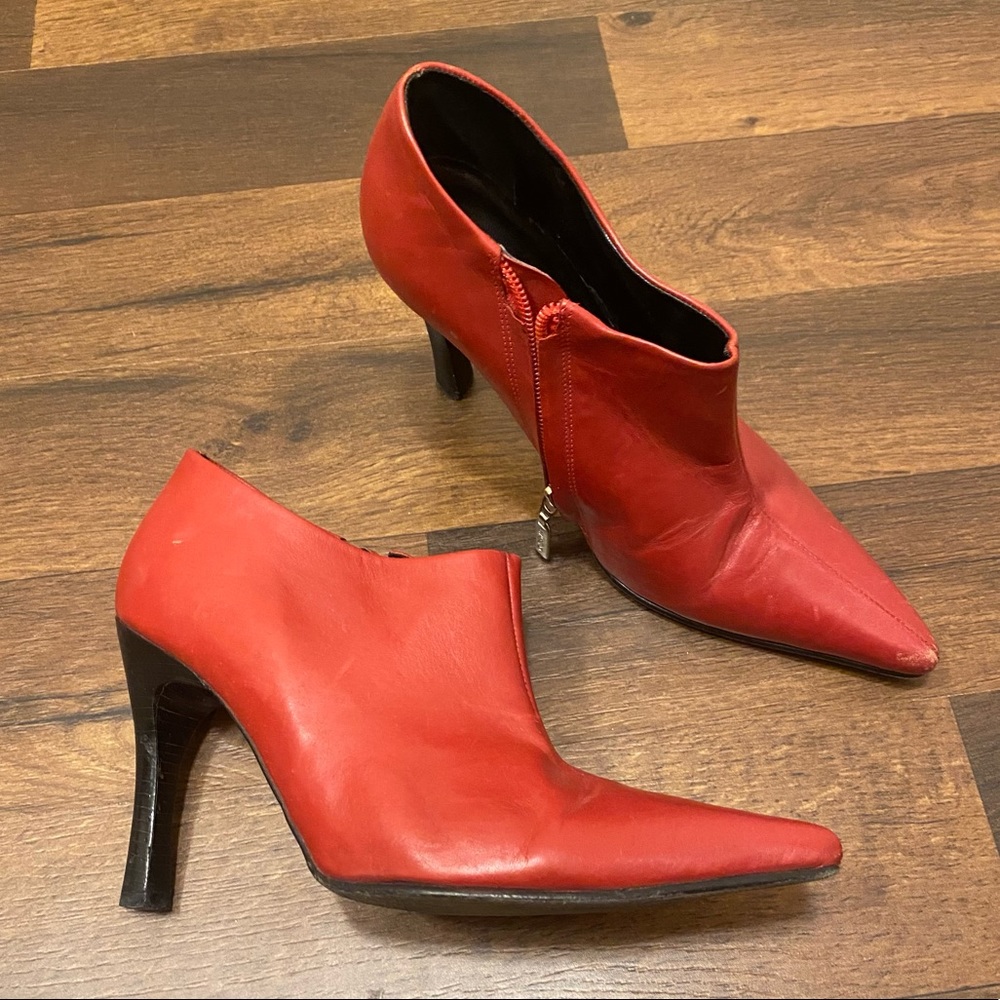 Arezo Red Leather Point-Toe Booties